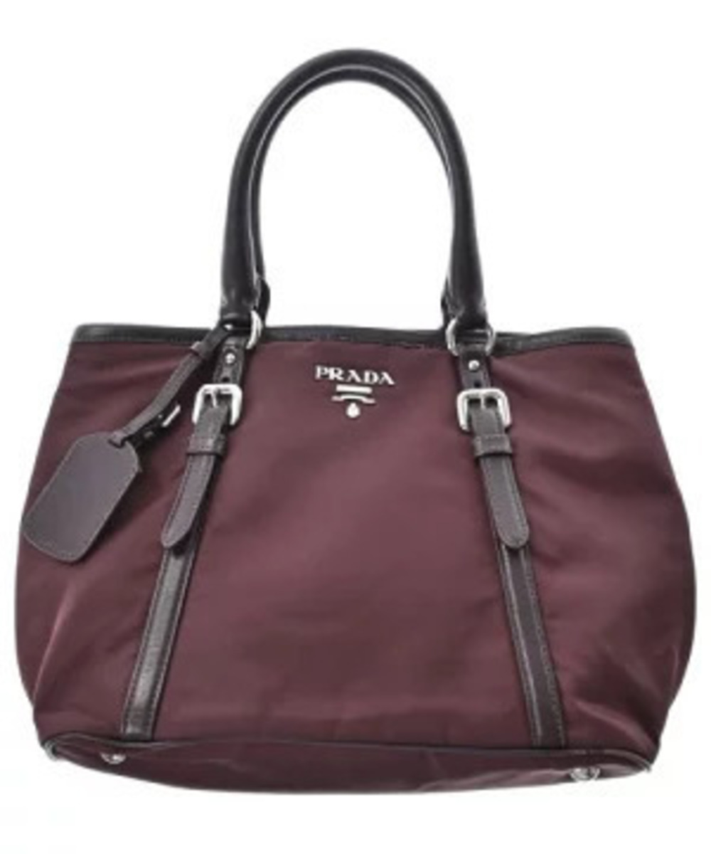 Prada Tessuto tote double top vertical buckled leather Burgundy Red